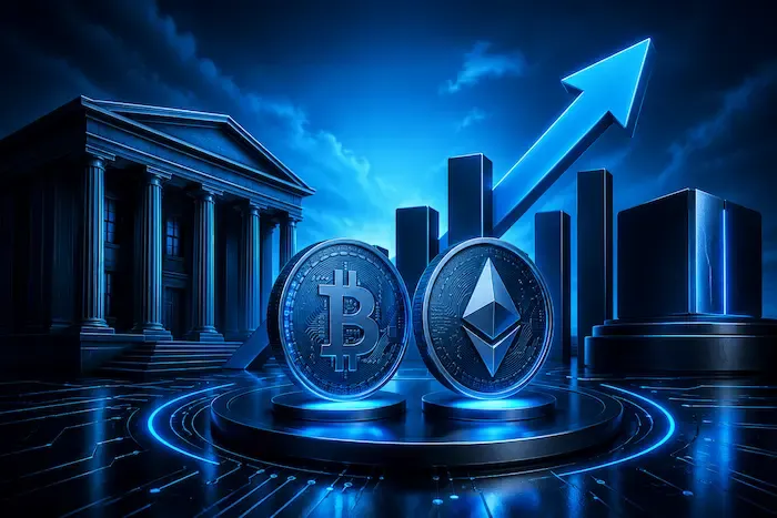 Bitcoin and Ethereum ETFs with 3X leverage and rising market chart