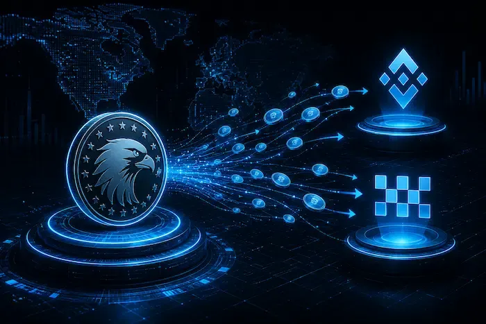 TRUMP tokens moving toward Binance and OKX in a digital crypto network